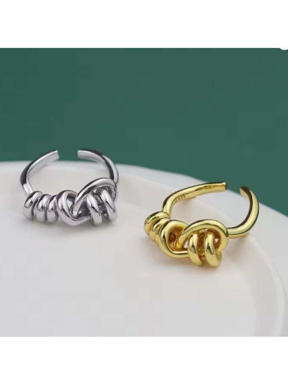 925 Stamped Knot and Loop Adjustable Boho Ring (Gold or Silver) #1307